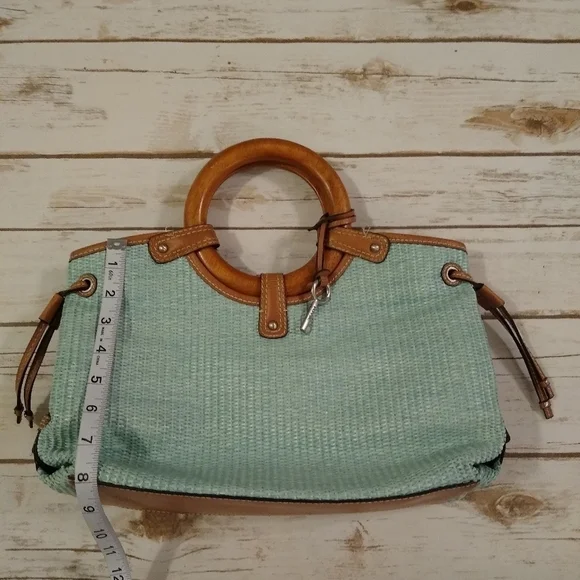 Fossil Woven Rattan Soft Seafoam Green Satchel Bag - Picture 7 of 16